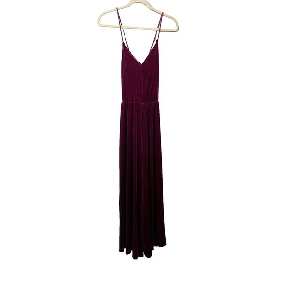 Snap Womens Maroon Maxi Jumpsuit Large Velvet V Neck Sleeveless Spaghetti Strap - Picture 1 of 8